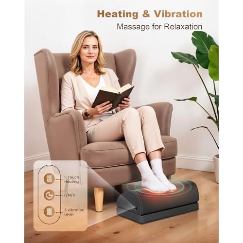 Foot Rest for Under Desk at Work, Heated Foot Stool with Vibration Massage, Adjustable Height Memory Foam Foot Stool,2 Heat Levels Ergonomic Desk Footrest