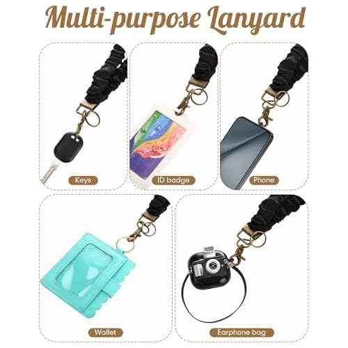 Geyoga Teacher Scrunchie Lanyards for ID Badges Keys Cute Neck Stretchy Lanyards Retractable Keychain Holder for Women Ladies