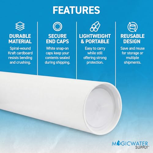 MagicWater Supply 2 Pack White Mailing Tubes 2x12in Protect & Ship Safely