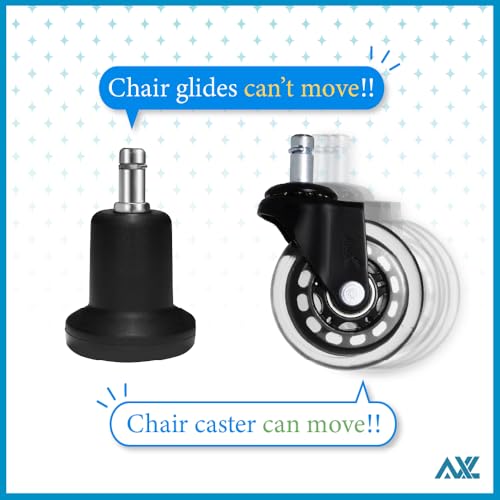 AXL High Bell 2.4-Inch Chair Glides (61mm) – 11x22mm Stem, 5 Pack, Replace Casters
