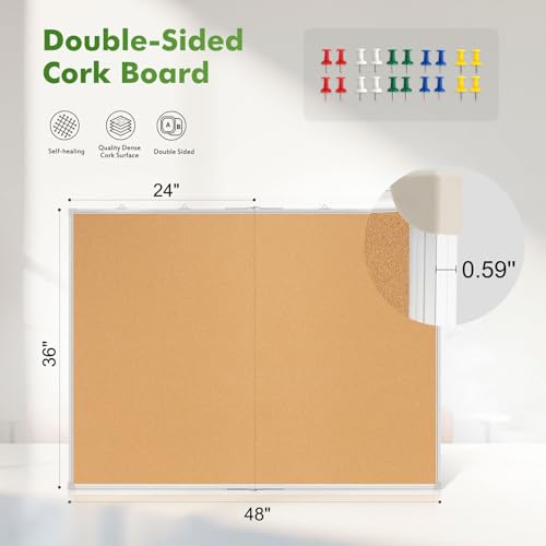 AMUSIGHT Double-Sided Foldable Cork Board 48x36 Inch Wall Organizer