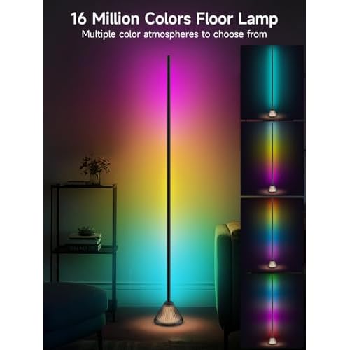 Corner Floor Lamp, Smart RGB LED Corner Lamp with App & Remote Control, Music Sync, Scene Modes, Modern Ambient Lighting Floor Lamp for Living Room, Bedroom, Gaming Room Decor