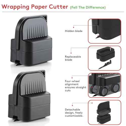 2Pcs Wrapping Paper Cutter, Gift Wrap Cutter with 2 Replaceable Blade 4 Wheels Compact Christmas Gift Wrapping Paper Roll Cutter Tool Black