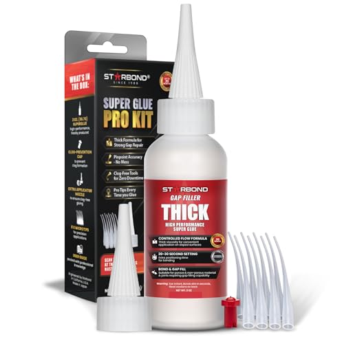 Starbond Thick 2 oz Super Glue Pro Kit – Gap-Filling CA Adhesive with Clog-Resistant Cap, Microtips & Extra Nozzle