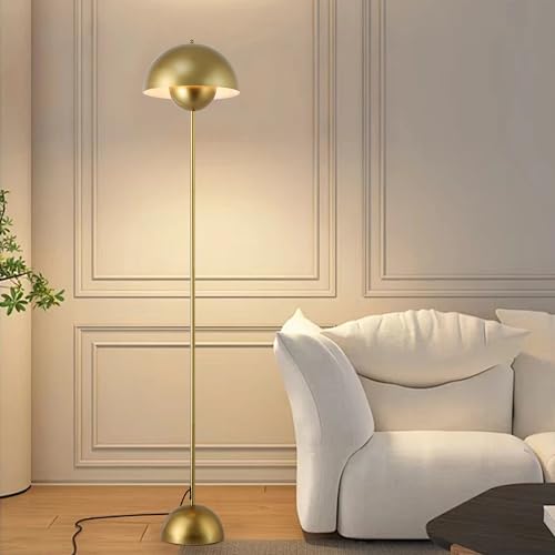 Industrial LED Floor Lamp for Living Room, Vintage Gold Lampshade Spotlight Standing Lamp with Foot Switch, Modern Retro E26 BaseFlowerpot Floor Light Fixture for Bedroom, Office