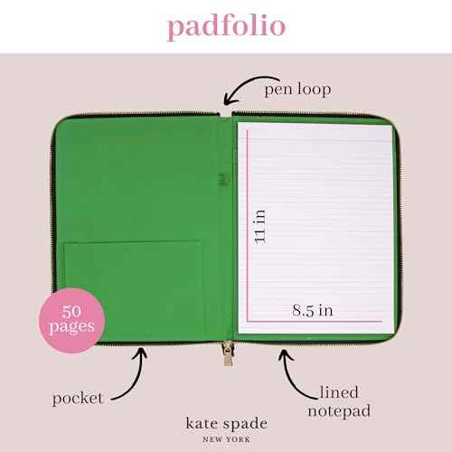Kate Spade New York Vegan Leather Padfolio, Zipper Portfolio with 8.5" x 11" Writing Pad, Document Organizer for Business, Modern Leopard