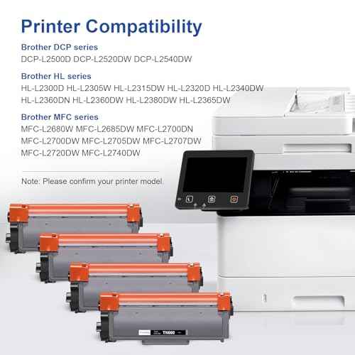 Compatible Toner Cartridge Replacement for Brother TN660 TN-660 TN630 TN-630 Black Toner Cartridge Use with Brother HL-L2380DW HL-L2320D HL-L2340DW DCP-L2540DW MFC-L2700DW Printer - 4 Black