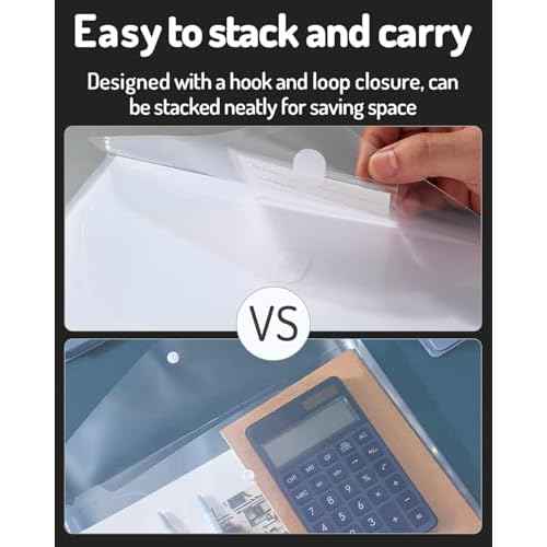 Forvencer Binder Pocket, 10 Pack Super Heavyweight Plastic Folders with Tight Closure, Folders with Pockets Side Loading, Binder Organizer, Binder Dividers with Pockets, Letter Size, Clear