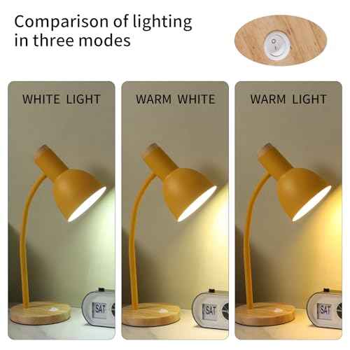 Table Lamp,Wooden Adjustable Desk Lamp,Dorm Lamp&Bedside Lamp for Living Room, Bedroom, Kids Room (Yellow)