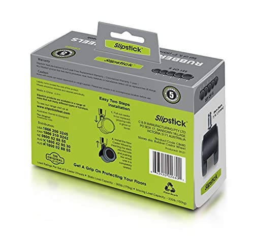 Slipstick CB680 2-Inch Floor Protecting Rubber Chair Caster Wheels Set of 5