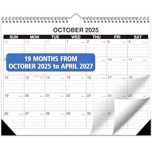 Wall Calendar 2025-2026, October 2025 to April 2027, 19 Months Calendar 14.7 * 11 Inch, Wall Calendar for Home or Office Planning and Organizing-White