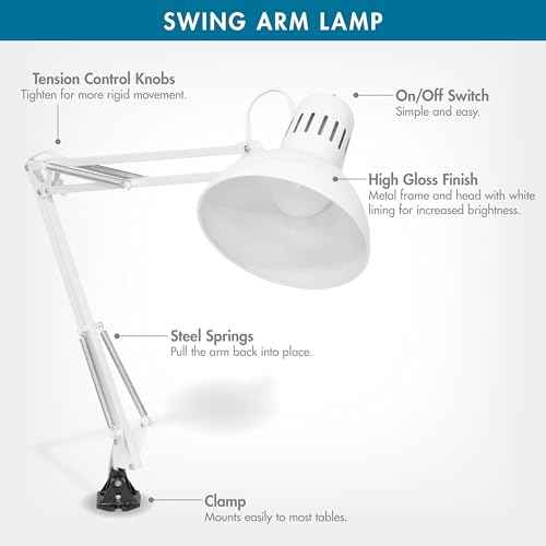 Studio Designs Swing Arm Lamp, 13-watt, White, 6.5" W x 7" D x 36" H