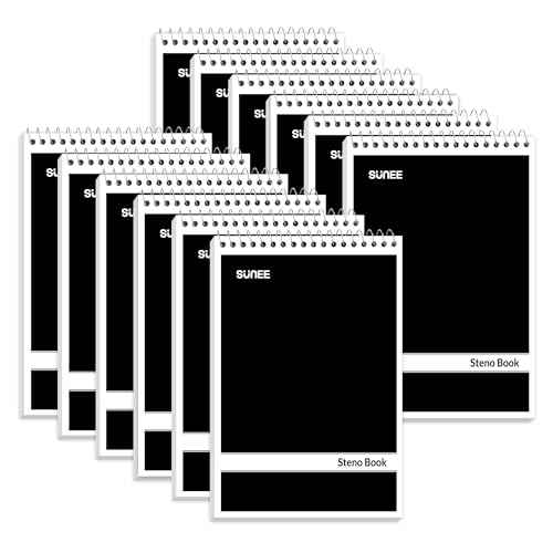 SUNEE 12 Pack Steno Pads 6x9, Gregg Rule, 60 Sheets, Spiral Notebook 6x9, White Paper, Take Notes with Top Spiral Notebook, for School, University, College, Work, Office, Black