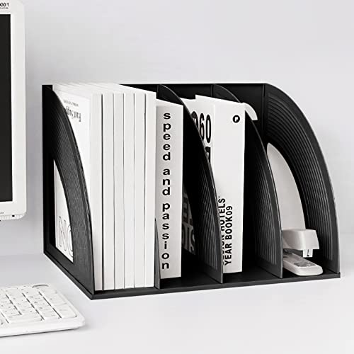 SAYEEC Black 4-Compartment Magazine Holder – Sturdy Plastic Desktop File Organizer