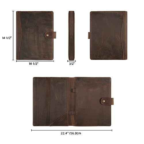 Personalized Leather Portfolio for Men, Leather Padfolio for Women, Business Resume Portfolio Folder, Leather Notepad Portfolio Organizer, A4 Leather Folio Legal Pad Holder (Dark Khaki, Non-Custom)