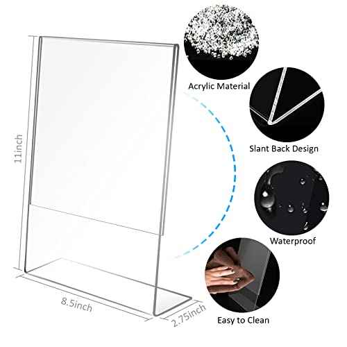 8.5x11 Inches Acrylic Sign Slant Back Holder, Plastic Display Stand,Brochure Holder, Table Top Sign Holder For Office, Home, Store, Restaurant¡¦ (4pack)