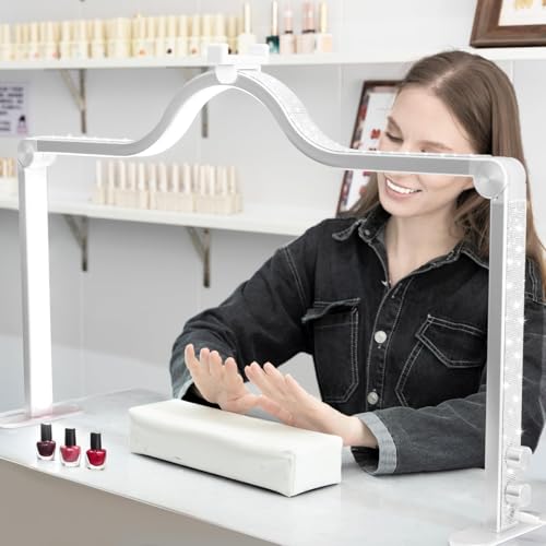 KEDAO Nail Light for Desk Half Moon Light for Nail Desk 34Inch Foldable LED Table Lamp Manicure for Table Adjustable Dimmable Half Moon Lamp for Lash Beauty Tattoos Crafts White