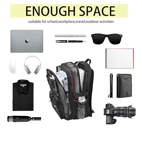 Mesh Backpack Heavy Duty for School, 35L Extra Large Mesh Bookbag for Adults, See Through Mesh Black School Bag with Laptop Pocket for Work Swimming Beach Fitness Sport