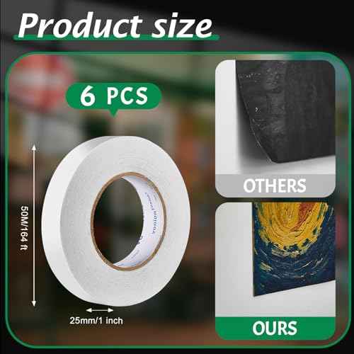 Geyoga 6 Rolls Total 984 ft Heavy Duty Banner Hem Tape Double Sided Each 1" x 164 ft Mounting Tape for Vinyl Banner, White