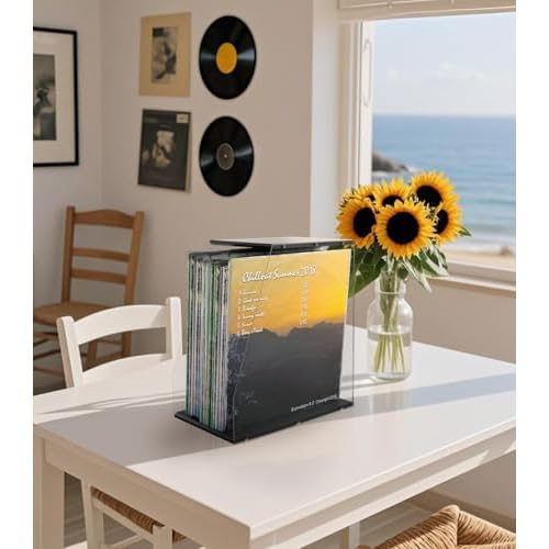 Vinyl Record Storage Rack, 40LPs+ Capacity Wooden Vinyl Albums Display Organizer with Acrylic Board, Quick Assembly Retro Style Record Storage Box for CD, Magazine, File