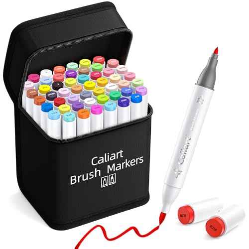 Caliart Alcohol Markers Brush Tip, 51 Colors Dual Tip Artists Coloring Markers Set Brush & Fine, Permanent Alcohol Based Colored Sketch Pens, Art Supplies Gifts for Adults Illustration Drawing