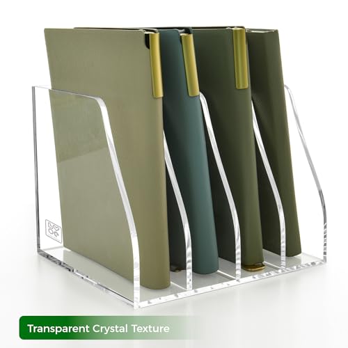 Lovemolly B5 4-Section Acrylic Magazine File Holder - Clear Desk Organizer, Vertical Document Sorter for Office & Home, 7.09x8.07x6.3 in