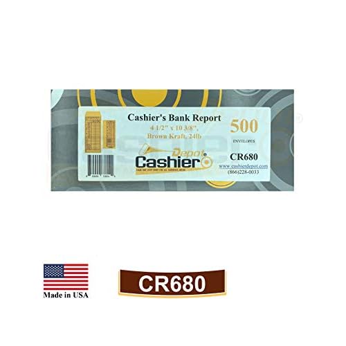 500 Cashier Depot - Cashier's Bank Report Envelopes CR680, 4 1/2" x 10 3/8", Sturdy 24lb. Brown Kraft, Gum Flap Cash Bank Deposit Envelopes for Retail, Restaurants, Casinos, Hotels & Small Business