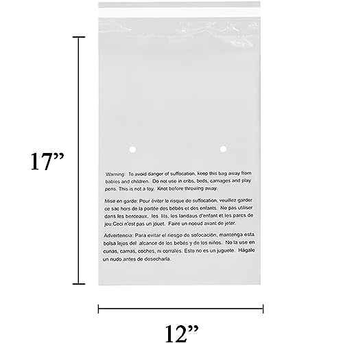 EcoSwift - 12¡± X 17" (50 Count) Self Seal Clear Poly Bags with Suffocation Warning for Packaging, Shipping - Permanent Adhesive