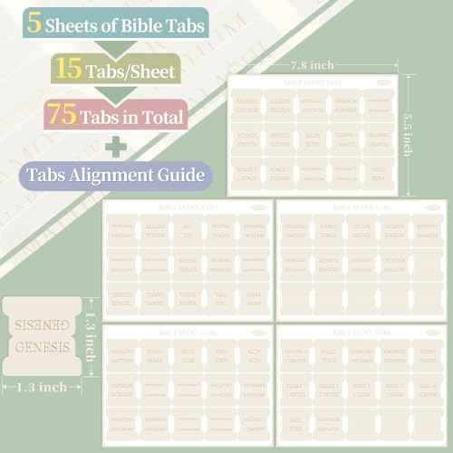 Bible Tabs for Women and Men, 75 Laminated Index Tabs with Embossed Gold Foil Lettering, Durable Neutral Bible Study Tabs for Easy Navigation, Bible Journaling Supplies