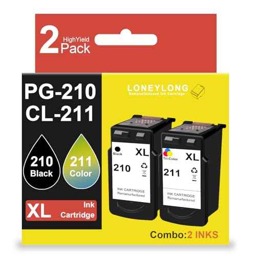 210XL 211XL Remanufactured Ink Cartridge Replacement for Canon 210XL 211XL Black Color use for PIXMA MX410 IP2700 IP2702 MP240 MP250 MP495 MX340 Printer High Pages Combo Ink Cartridge