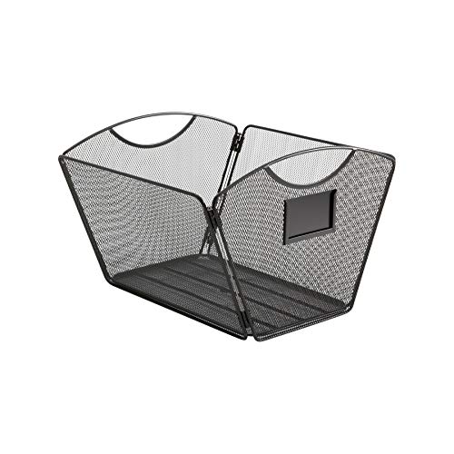 Safco Onyx Letter-Size Desktop Tub File, Collapsible For Compact Storage, Integrated Handles, Steel Mesh, Black