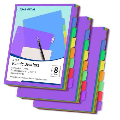 24PCS/3 Set 3-Ring Binder Dividers with Tabs,8 Tab Plastic File Dividers,Binder Separators with tabs for Office/School Supplies