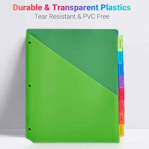 8-Tab Dividers for 3-Ring Binders, 96 Counts 3 Holes Index Dividers with 2 Pockets, Insertable 8 Tabs Binder Divider for 1/2''/1''/2''/3'' inch Binders, 8 Colors (12)