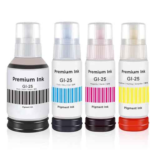 Pigment GI-25 Refill Bottle Ink Replacement for Canon 25 GI-25 GI25 Ink Work for Canon PIXMA MegaTank GX2020 GX1020 Printer (Black 135ml, CMY 70ml, 4-Pack)