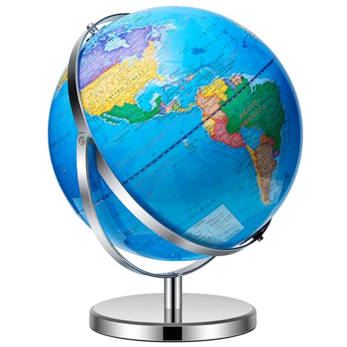 BSHAPPLUS 13-Inch World Globe with Metal Stand, 720° Full Rotation, Not Illuminated