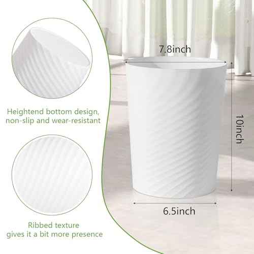 UUJOLY Bathroom Small Trash Can with Trash Bag Plastic Garbage Can Round Waste Basket for Bathrooms, Laundry Room, Kitchens, Offices, Kids Rooms, Dorms, 1.8 Gallons, 3 Pack (White)