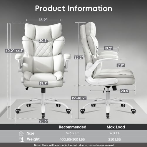 Vonesse White Office Chair with Flip-Up Armrests, Dual-Layer Backrest & PU Leather