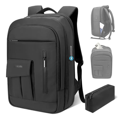 Backpack for Men Business Travel Laptop Backpack with USB Charger Lightweight Anti-Theft Water-Resistant Fits 15.6 Inch Laptop for Commute Travel Daily Work College with Small Bag-Black
