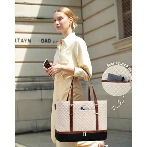 LOVEVOOK Lunch Tote Bag for Women, 15.6 Inch Laptop Work Bag With Lunch Compartment & Large Cup Holder, Lightweight Work Briefcase for Travel, Bussiness, Teacher
