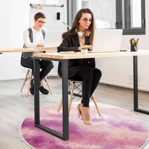 Office Chair Mat for Hardwood Floor, 4ft/48in Round Chair Rugs Floor Protectors, Desk Chairs Mat for Rolling Chair, Anti-Slip Computer Chair Mats, Carpet Mats for Home Office(Pink)