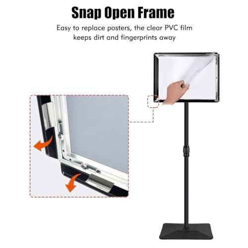 Adjustable Sign Stand for Display, with Upgraded Iron Base, Pedestal Floor Signage Stand Holder for Outdoor or Indoor Advertising (8.5 x 11, Black)