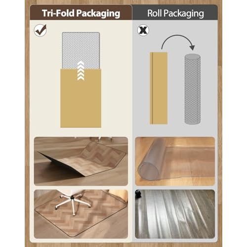 Blvornl Desk Chair Mat for Hardwood Floor, 47" x 60" Wood Grain Office Chair Mat for Rolling Chairs, Anti Slip Computer Chair Mats for Hard Floors, Heavy Duty Carpeted Protector Rug for Home Office