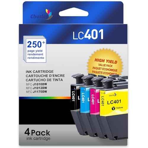 LC401 High Yield Ink Cartridge Replacement for Brother LC401XL Ink Work with MFC-J1170DW J1010DW J1012DW Printer (1 Black, 1 Cyan, 1 Magenta, 1 Yellow, 4 Pack)