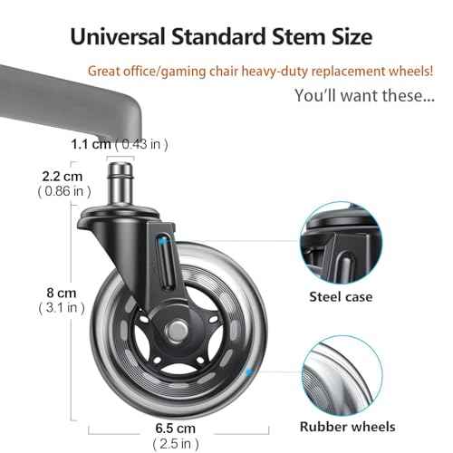 Office Chair Replacement Wheels Set of 5, 3" Heavy Duty Rubber Upgrade Office Chair, Heavy-Duty rubberwheels, for Quiet operationand Safe use on All Floor Types,Including Hardwood,Carpet, and Tile