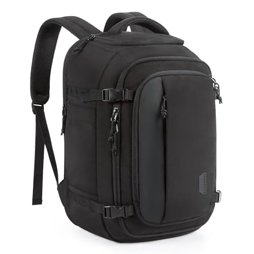 BAGSMART Travel Backpack Carry on Flight Approved, 28L Lightweight Backpack Fits 17.3 Inch Laptop for Men Women, Water Resistant Personal Item Travel Bag with USB Charging Port, Black