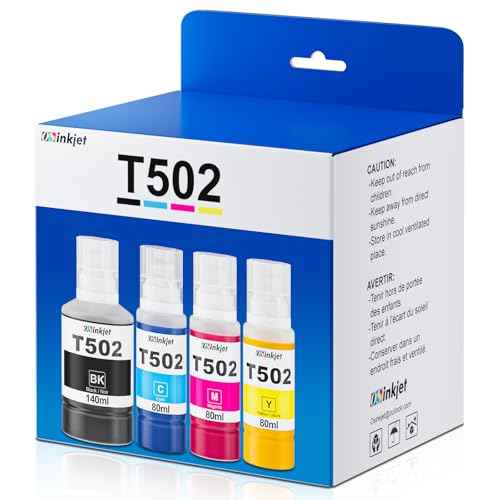 502 Ink Refill Bottles 4 Pack for Eco Tank ET-3850 ET-3760 ET-2850 ET-4760 ET-4850 ET-15000 ET-4750 ET-3750 ET-2750 ET-2760 ET-3830 ET-3710 Printer, T502 Ink Refill Bottles Combo Pack(BK C M Y)