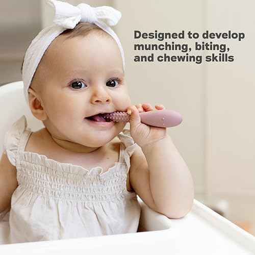 ezpz Oral Development Tools (3 Pack in Sage) - 3 Months+ - Non-Slip Loop, Smile and Stick 100% Silicone Tools - Prepare for Chewing + Solids - Baby-Led Weaning Supplies