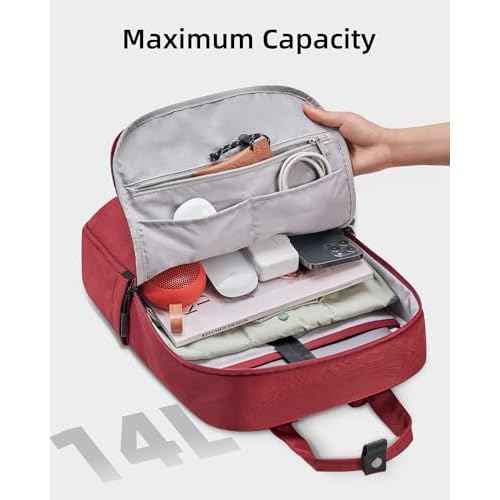 Travel Backpack for Women, 14 Inch Laptop Backpack, Water Resistant College Bookbag, Large Capacity Red Computer Backpacks for Work, Red