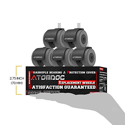 Atomdoc 2-Inch Office Chair Caster Wheels Set of 5 with Quadruple Ball Bearings