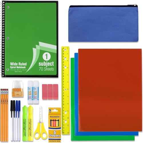School Supplies Kit for Girls, Boys Back to School Supplies Bundle Pack 30 Piece School Supply Box Set for Kids Kindergarten, Elementary K-8 Includes Notebook, Folders, Pens, Pencils, and More